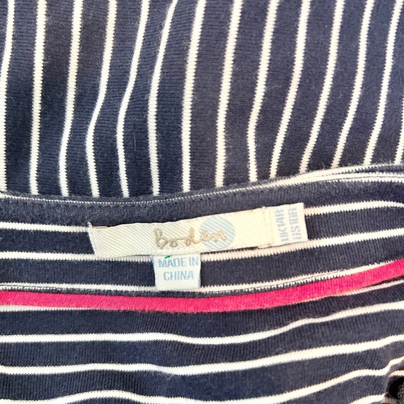 Boden Navy Blue White Stripe Zip Shoulder Jersey Midi Tea Dress - Picture 4 of 6